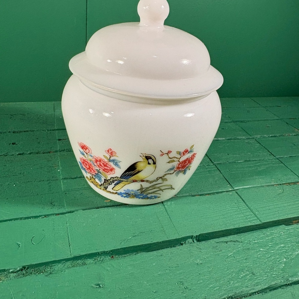 Avon White Floral Storage Jar